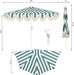 Beverly 9 Ft. Coastal Green and White Striped Half Patio Umbrella with Scalloped Fringe, Crank Lift, and Manual Tilt for Balcony, White Pole UMB1201L