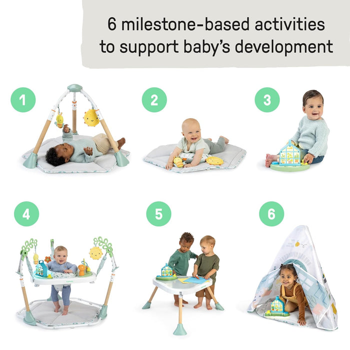 Tummy-To-Toes 6-In-1 Milestone Center, Play Gym, Foldable Mat, Music and Nature Sounds, Lights, Activity Jumper, Table, Playhouse, for Ages 0-48 Months