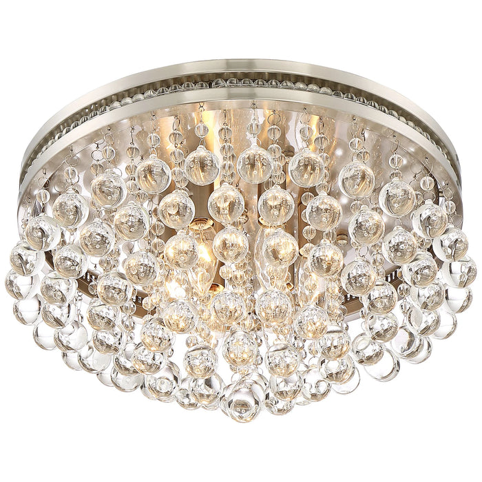 Luxury Ceiling Light Flush Mount Fixture Brushed Nickel 15 1/4" Wide Crystal Droplets for Bedroom Hallway