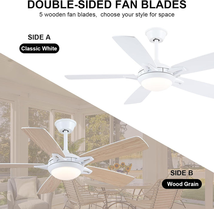 Ceiling Fans with Lights and Remote, 46 Inch Modern Ceiling Fan with Light, White Ceiling Fans for Bedroom Living Room Indoor/Outdoor, Reversible Quiet Motor, Dimmable LED Light, White