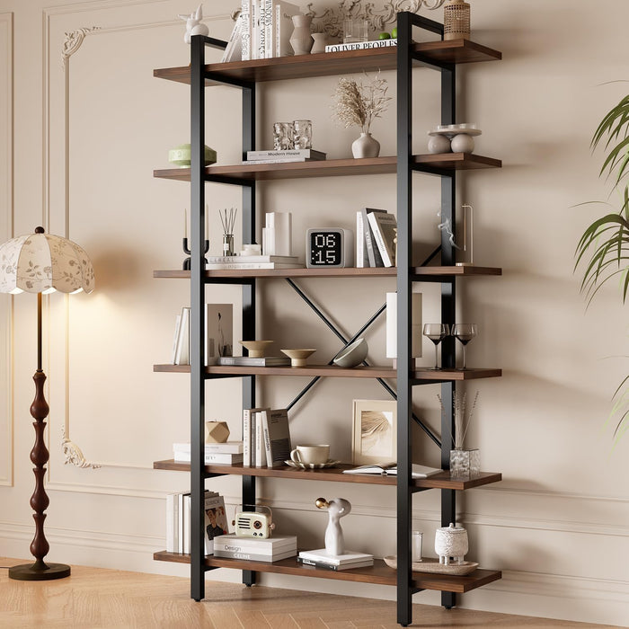 Bookshelf, Industrial Style Bookcase, Book Rack, Storage Rack Shelves in Living Room/Home/Office, Books Holder Organizer for Books/Movies (6-Tiers)