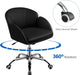 Cute Petal Desk Chair Home Office Swivel Upholstered Leather Makeup Vanity Desk Chair with Armrests for Bedroom Modern Computer Rolling Chair for Women Black