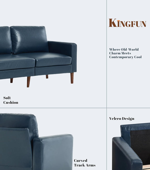 Mid Century Modern FauxLeather Sofa 91Inch NavyBlue