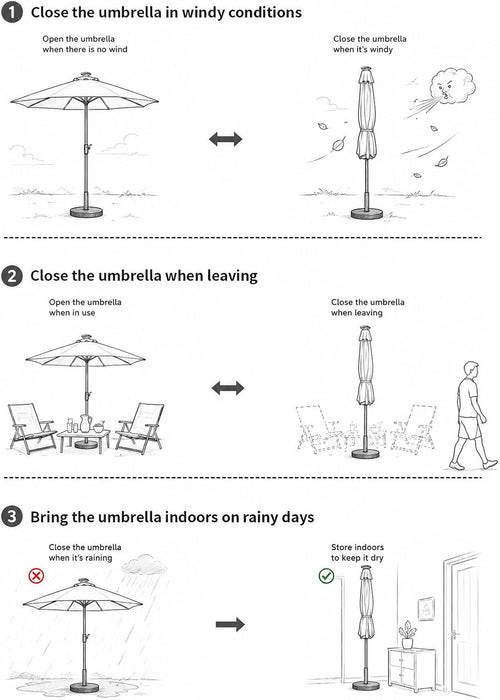 9FT Solar Patio Umbrella with 32 LED Lights with Bag