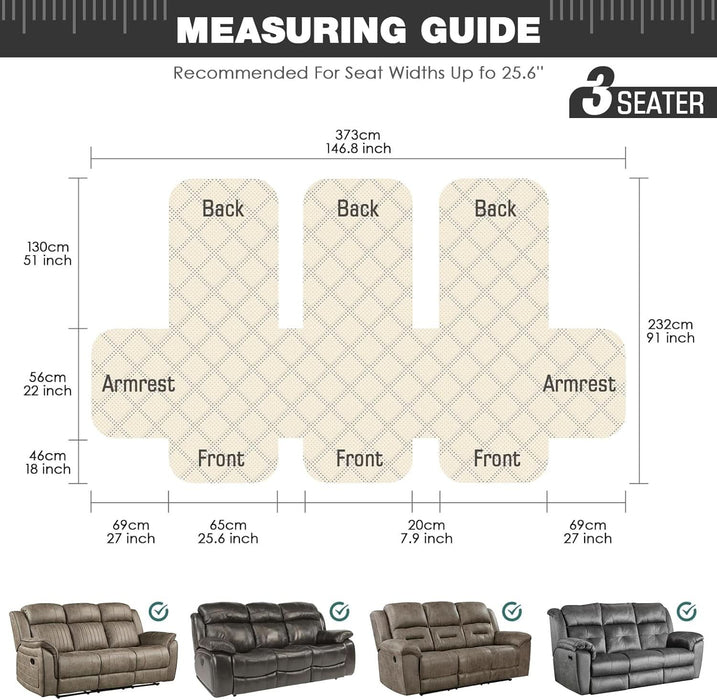 100% Waterproof Recliner Couch Covers, Recliner Sofa Covers with Leg Straps, 1-Piece Washable Reclining Sofa Cover with Pocket Couch Protector for Pets Kids(3 Seater, Dark Grey)
