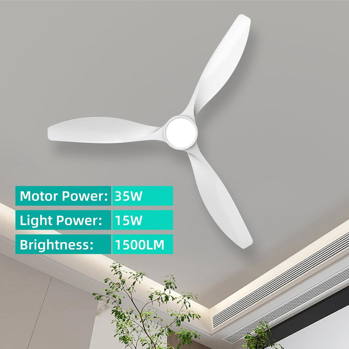 Ceiling Fans with Lights,Large Airflow 52Inch Modern Ceiling Fan with Quite Reversible DC Motor 3 Color Temperature LED Light (White)