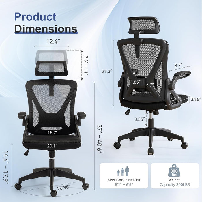 Mesh Office Chair, Computer Desk Chair with Flip-Up Arm Black
