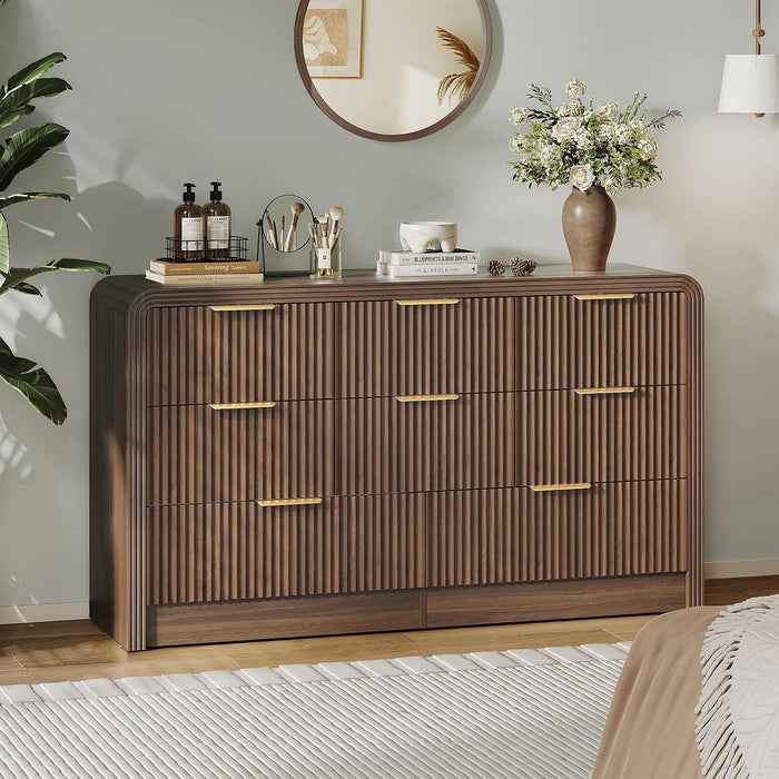 55" W Fluted 8-Drawer Dresser for Bedroom, Walnut