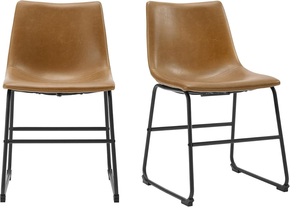 Douglas Urban Industrial Faux Leather Armless Dining Chairs, Set of 2, Whiskey Brown