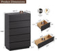 Black 6 Drawer Dresser for Bedroom, 48" Tall Dressers & Chest of Drawers with Curved Profile Design, Modern Dresser with Thickened Base for Bedroom, Living Room, Hallway