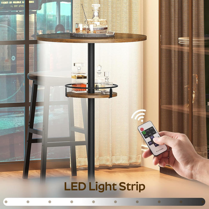 RoundIndustrialBarTableSetTwoWithIntegratedLEDIllumination