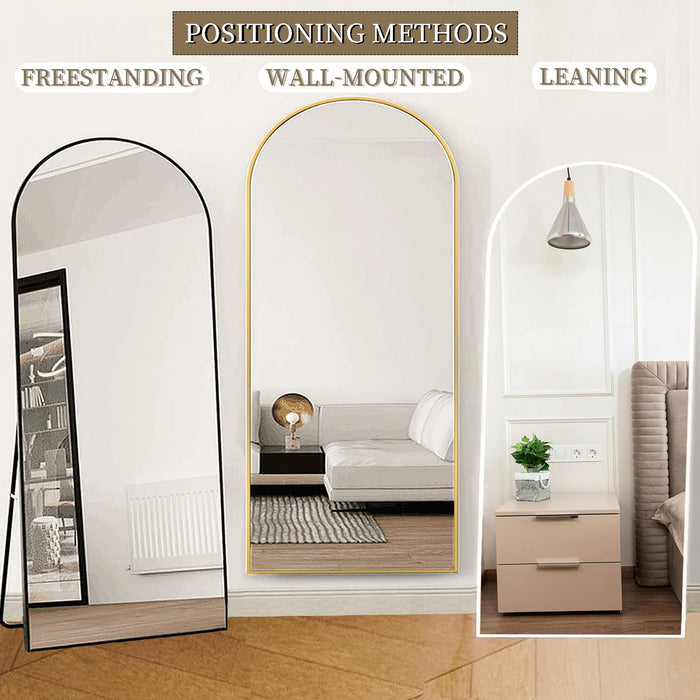 Full Length Mirror, 70"X26" Arched Full Body Floor Mirror with Stand, Hanging or Leaning, Standing, Wall Mounted with Aluminum Frame for Bedroom Living Room (Black)