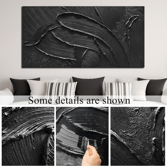 Black Art Paintings for Wall Abstract Wall Pictures for Living Room Large 3D Hand Painted Wall Art Bedroom 29 X 58 Inch