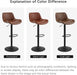 Bar Stools Set of 2, Mid Century Modern Faux Leather Swivel Barstools Adjustable Height, Counter Height Pub Bar Chair with Back, Black Powder Coated Base, Cognac