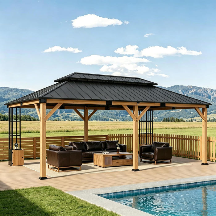 12x20 Hardtop Gazebo Wood Outdoor Pavilion Lockers