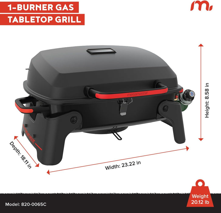 1-Burner Portable Gas Grill with Locking Lid, 11,000 BTU Stainless Steel Burner, Foldable Legs, Small Propane Grill for Outdoor Cooking, Camping, Bbqs, Patios, and Gardens - 820-0065C