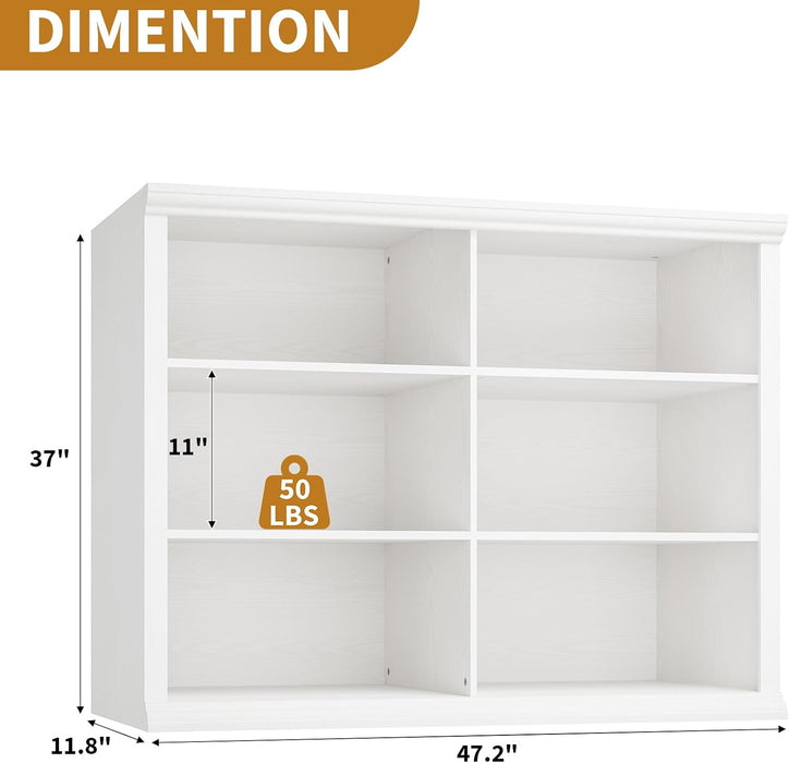 47.2" Wide Bookcase, 3-Tier, 37" Tall, White | Open Storage, Floor Standing, Indoor Furniture, for Home School Library Office Bedroom