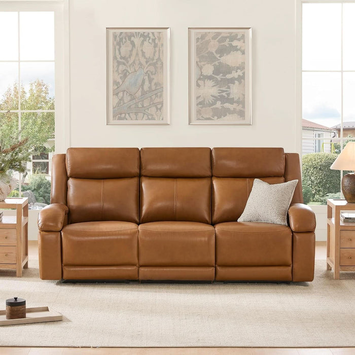 Genuine Leather Power Recliner Sofa, 3 Seater Wall Hugger Reclining Sofas with Power Headrest, USB & Typec Ports, Electric Recliner Couch Set for Living Room, Saddle Brown