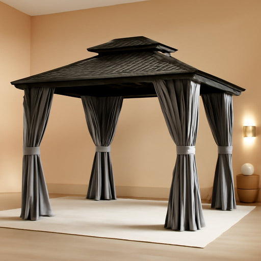 10'X12' Outdoor Gazebo Hardtop Grill Gazebo Aluminum Galvanized Steel Double Roof Outdoor Pergola Include Curtain and Netting for Backyard, Patio, Lawn