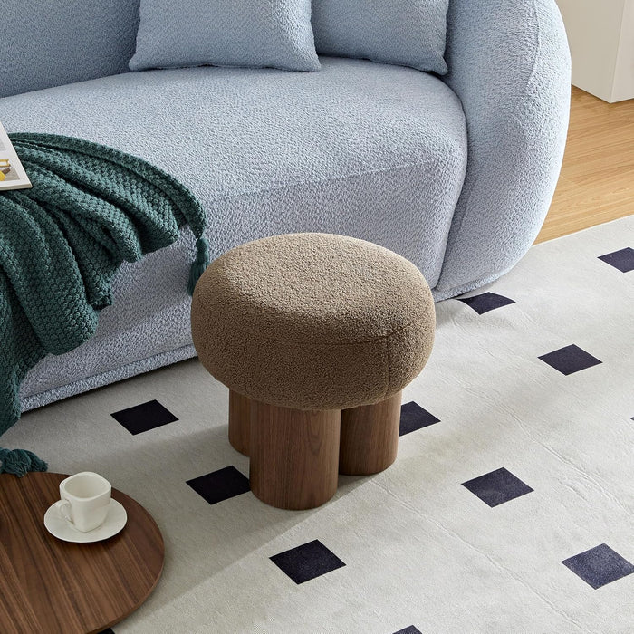 16.54''Mushroom Stool,Modern Fabric Ottoman Foot Rest,Teddy round Foot Stool with Three Legs under Desk,Small Stool for Living Room, Bedroom and Kitchen (Brown)
