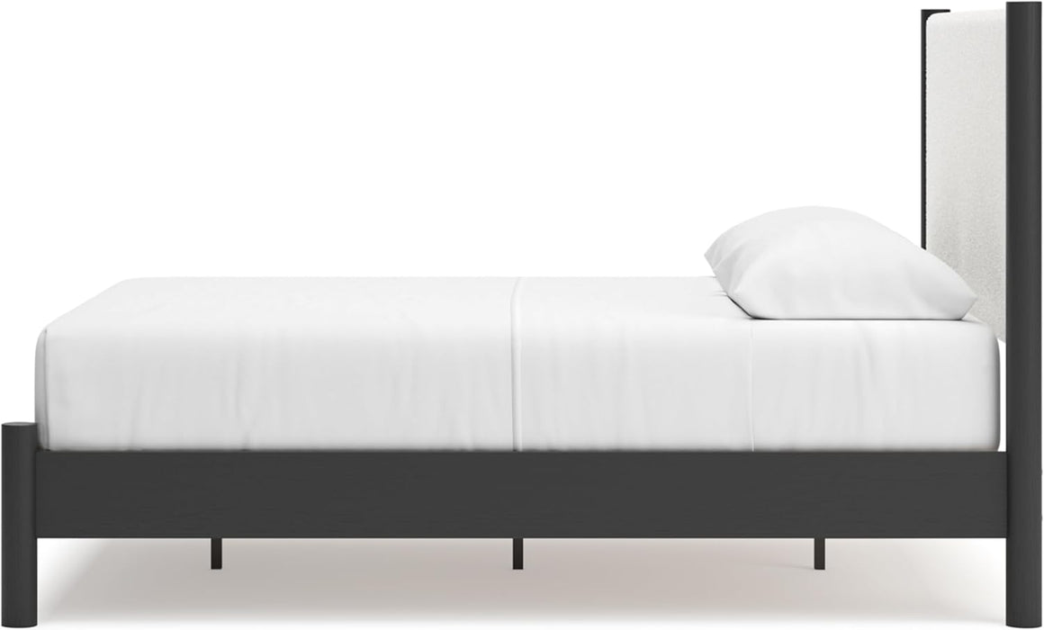 Signature Design by Ashley Cadmori Modern Queen Upholstered Platform Bed, Foundation or Box Spring Not Needed, Black & White