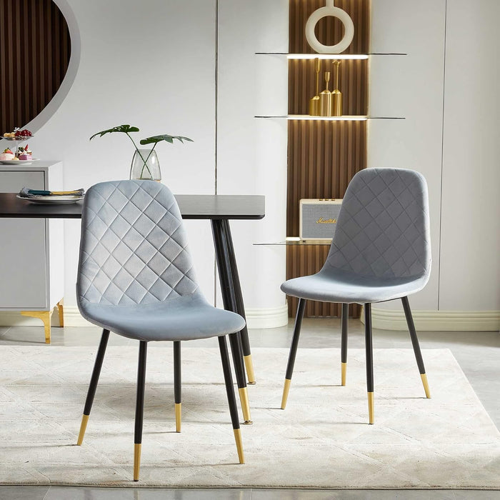 Velvet Dining Chairs Kitchen Plain Color Chair Upholstered Side Stools with Backrest Metal Legs Set of 4, Grey