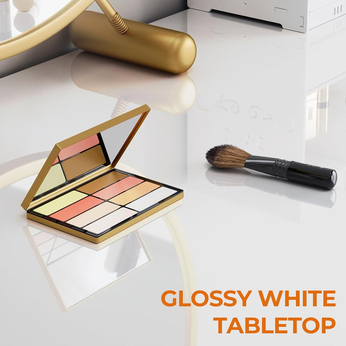 Vanity Desk with 2 Drawers,Glossy Desktop White Desk for Bedroom,Makeup Table with Storage Space,Small Desk for Home Office,39 Inch No Mirror