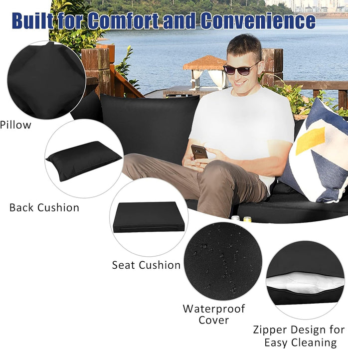 7 Pieces Patio Rattan Furniture Set, Patiojoy Outdoor Conversation Set with Cushions and Tempered Glass Coffee Table, All-Weather Sectional Sofa Set for Garden, Lawn, Backyard (Black)