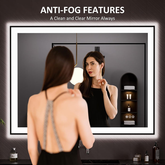 48"X36" LED Bathroom Mirror Black Framed