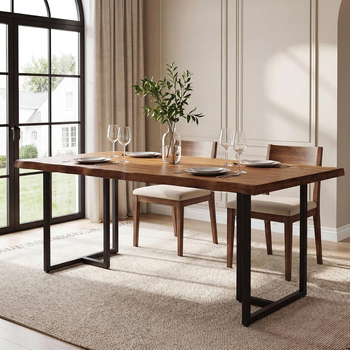 63" Solid Wood Dining Table for 4–6 with Live-Edge Top, Walnut
