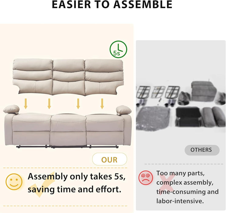3 Seater Recliner Sofa Set, Anti-Scratch Reclining Loveseat Sofa & Couch for Living Room, RV, Home Theater Apartment(Beige, 3 Seater Sofa)
