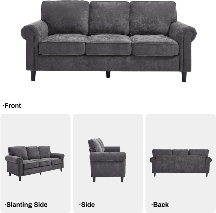 Gray Three Seater Sofa With Upholstered Cushioning