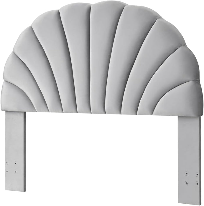 Stunning Crown Design Queen Headboard, Upholstered Soft Velvet Petal Pattern Headboard Queen/Full-Q-Gray