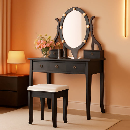 3-Color Dimmable Lighted Mirror Vanity Set