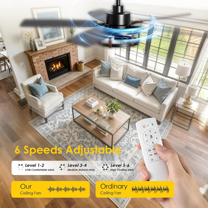 52 Inch Ceiling Fan with Light and Remote Control, Farmhouse Ceiling Fans with LED Lighting for Indoor and Outdoor, Black Caged Ceiling Fan for Bedroom Living Room and Garage