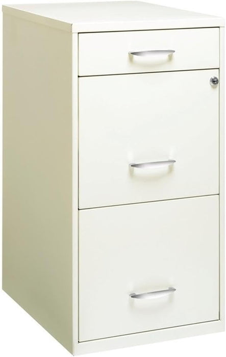 3-Drawer Metal Filing Cabinet, 27.32" H X 14.25" W X 18.00" D, Pearl White Finish, Locking Storage with Letter-Size File Drawers, Non-Porous Painted Steel for Home or Office
