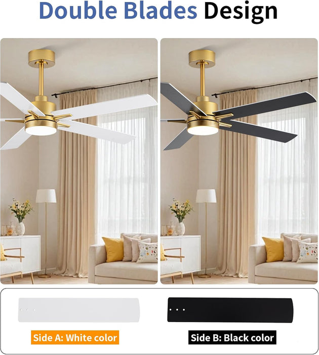 52'' Ceiling Fan with Lights and Remote, Low Profile Modern Ceiling Fan Gold, 6 Speed, Reversible, 3000K-6000K LED, Quiet DC Motor Ceiling Fans for Indoor Outdoor Bedroom Living Room