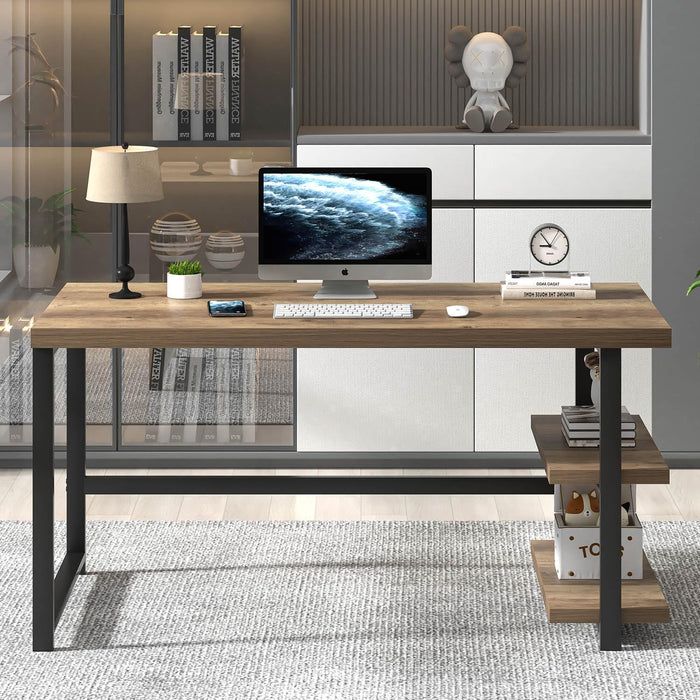 Computer Desk, Wood and Metal Home Office Desk with Storage Shelves, Small Study Writing Table Workstation for Bedroom Living Room, Rustic Oak, 47 Inch