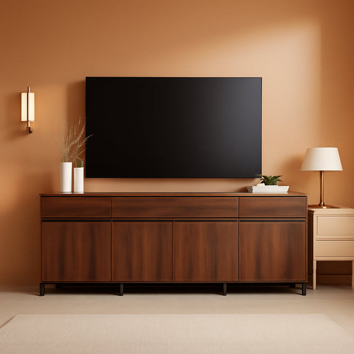 Modern TV Stand for Tvs up to 100 Inch, 3 in 1 Entertainment Center TV Console with Adjustable Shelves and Metal Base for Living Room,Bedroom,Brown