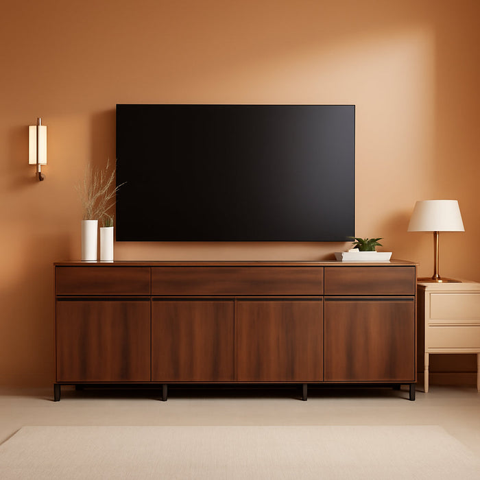 Modern TV Stand for Tvs up to 100 Inch, 3 in 1 Entertainment Center TV Console with Adjustable Shelves and Metal Base for Living Room,Bedroom,Brown