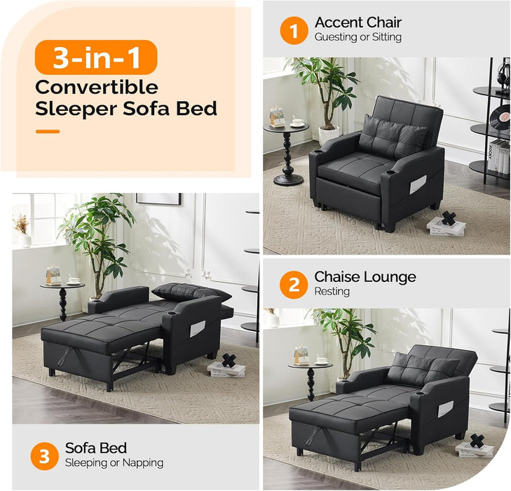 Black Multifunctional Sleeper Chair SofaBed Usb Ports
