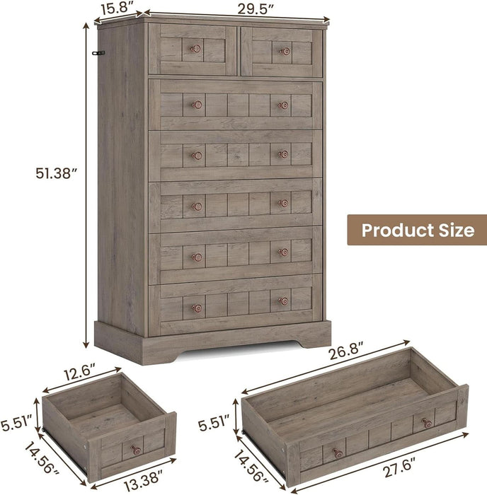 Farmhouse Dresser for Bedroom, 7 Drawers Dresser, 51.4"Tall Dressers Chest of Drawers with Hand Carved Panel, Large Wood Closet Storage Organizer Rustic Dressers for Bedroom Living Room Hallway