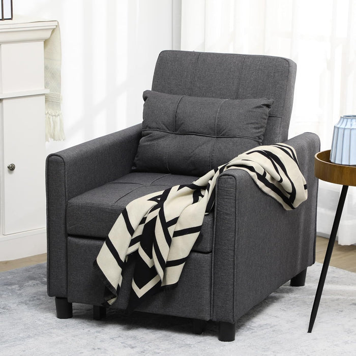 Gray Convertible Chair Bed With Adjustable Backrest