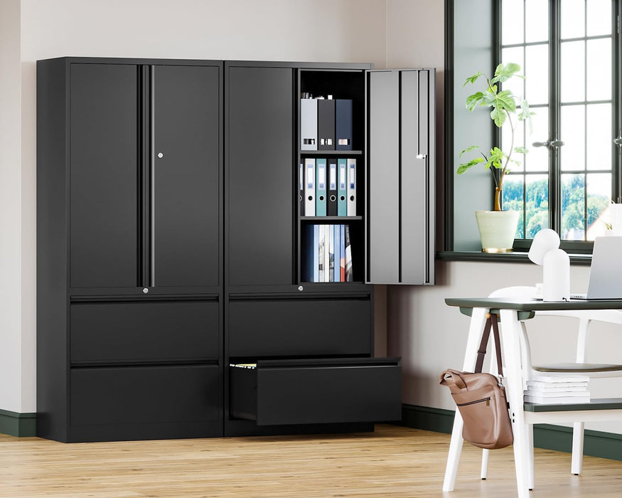 File Cabinet for Home Office, Metal Storage Cabinets with Adjust Shelves and Lock,2 Drawers Filing Cabinets-Hang Legal/Letter/A4/F4 Size Filing-Black