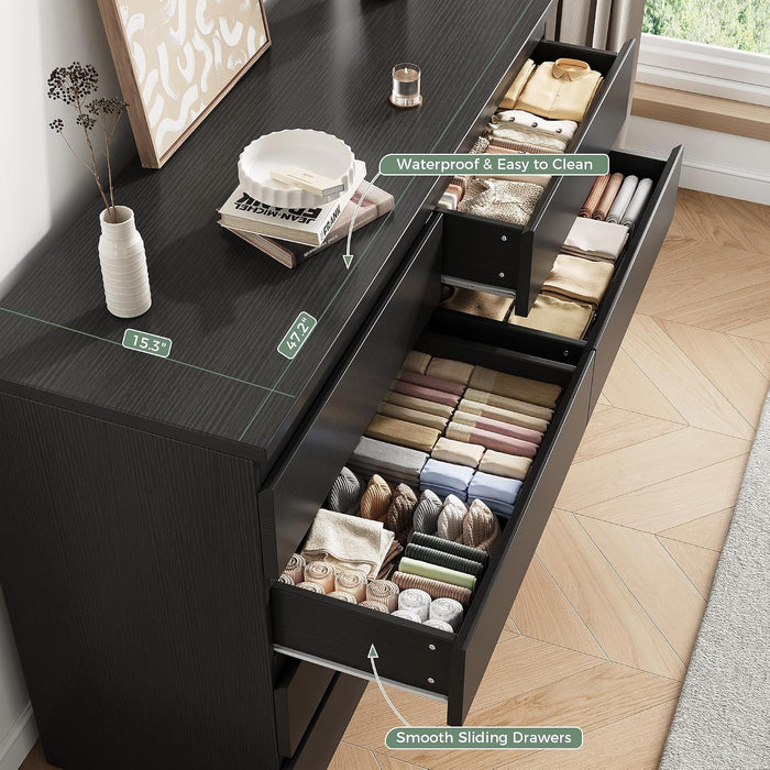 Black 8 Drawer Dresser for Bedroom (15.3" D X 55.2" W X 32.3" H)