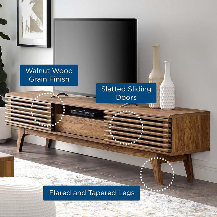 Render 70" Mid-Century Modern Low Profile Entertainment TV Stand, 70 Inch, Walnut Walnut