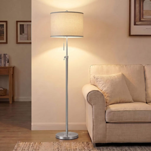 Brushed Nickel Floor Lamps for Living Room, 55"-67" Height Adjustable Modern Tall Lamp, 3-Way Dimmable Standing Lamp for Bedroom Office Reading Corner Home Decor, New House Warming Gifts