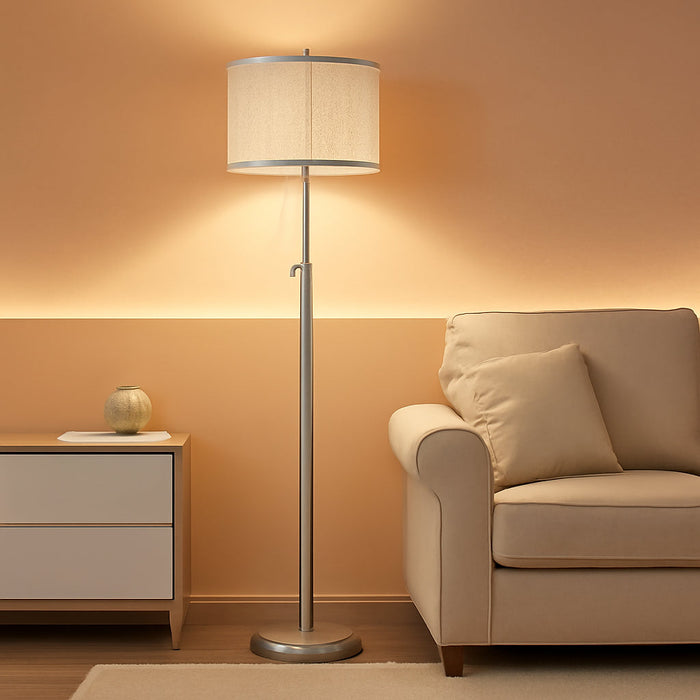 Brushed Nickel Floor Lamps for Living Room, 55"-67" Height Adjustable Modern Tall Lamp, 3-Way Dimmable Standing Lamp for Bedroom Office Reading Corner Home Decor, New House Warming Gifts