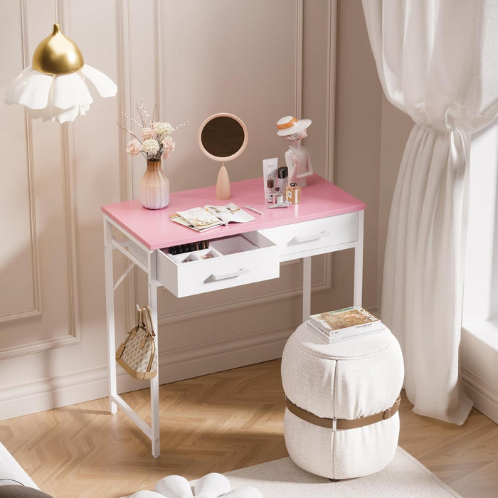 32 Inch Small Computer Desk with 2 Drawers for Bedroom Study Writing Home Office Table for Small Spaces Pink - ShipItFurniture
