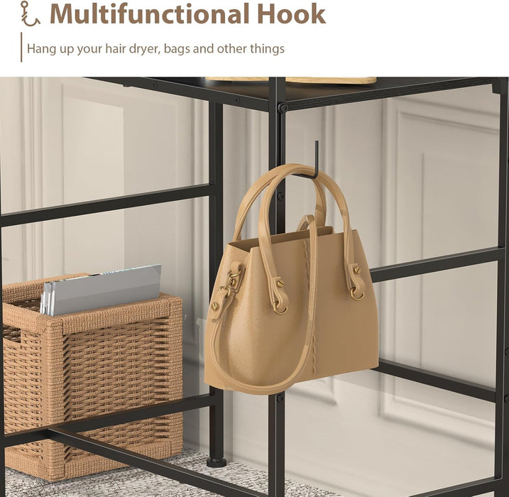 Vanity Desk without Mirror, Small Makeup Vanity Table with Fabric Drawers and Power Outlet, Compact Makeup Desk for Girls Bedroom and Small Space, Black